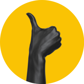 Thumb Up Black Hand On Yellow Sticker
