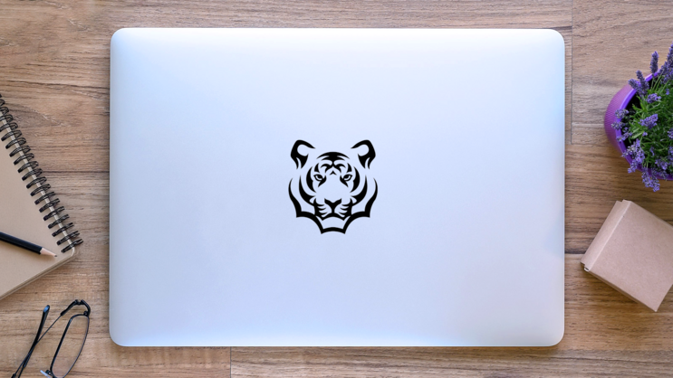 Tiger Head Sticker on a Laptop (New) example
