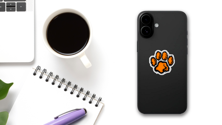 Tiger Paw Mascot Sticker on a Phone (New) example