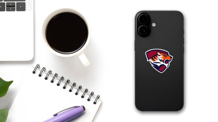 Tiger Shield Mascot Sticker on a Phone (New) example