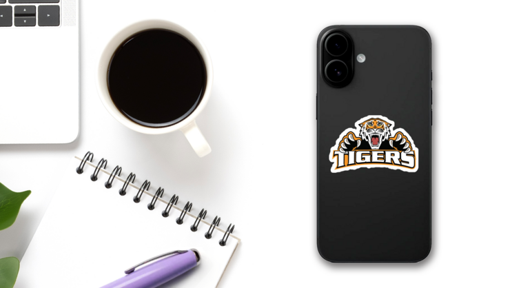 Tigers Logo Mascot Sticker on a Phone (New) example