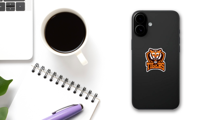 Tigers Mascot Logo Sticker on a Phone (New) example