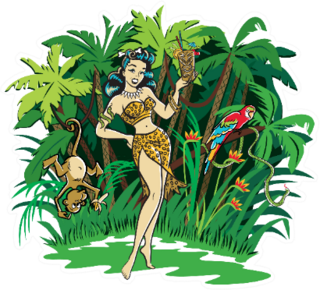 Tiki Pinup Goddess Holding A Cocktail Standing In The Jungle Sticker