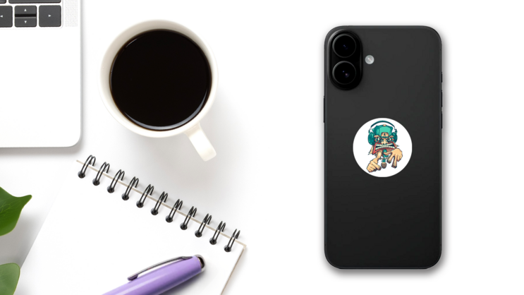 Tiki Rapper Illustration Sticker on a Phone (New) example