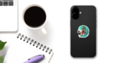 Tiki Surfer On Wave Sticker on a Phone (New) example