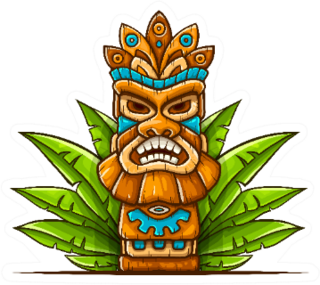 Tiki Traditional Hawaiian Tribal Mask With Leaves Sticker