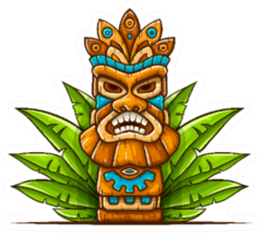 Tiki Traditional Hawaiian Tribal Mask With Leaves Sticker
