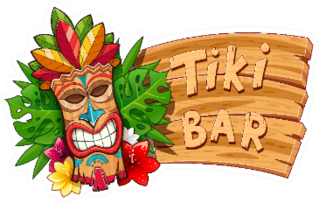 Tiki Tribal Wooden Mask And Tiki Bar Sign Sticker