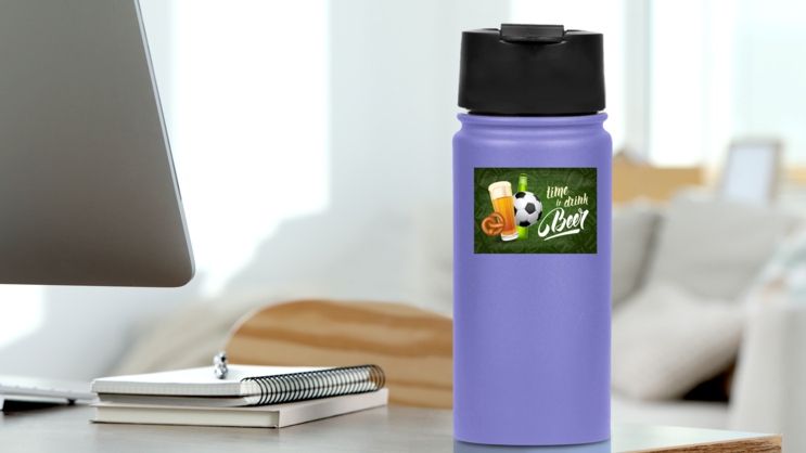 Time to Drink Beer Soccer Sticker on a Water Bottle (New) example