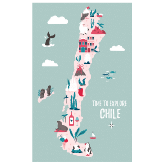 Time To Explore Chile Hand Drawn Map Sticker