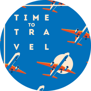 Time To Travel Airplane Poster On Blue Sticker