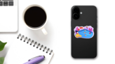 Tiny Adult People Swimming In The Pool Sticker on a Phone (New) example