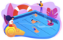 Tiny Adult People Swimming In The Pool Sticker
