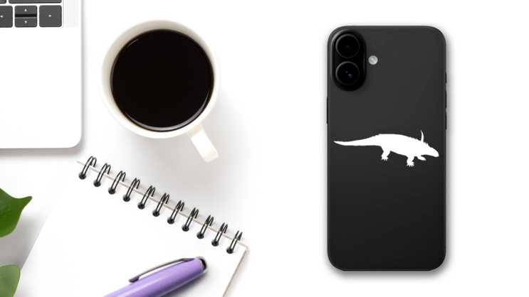 Tiny Dinosaur Sticker on a Phone (New) example
