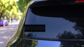 Tire Tread Race Car Sticker on a Rear Car Window (New) example