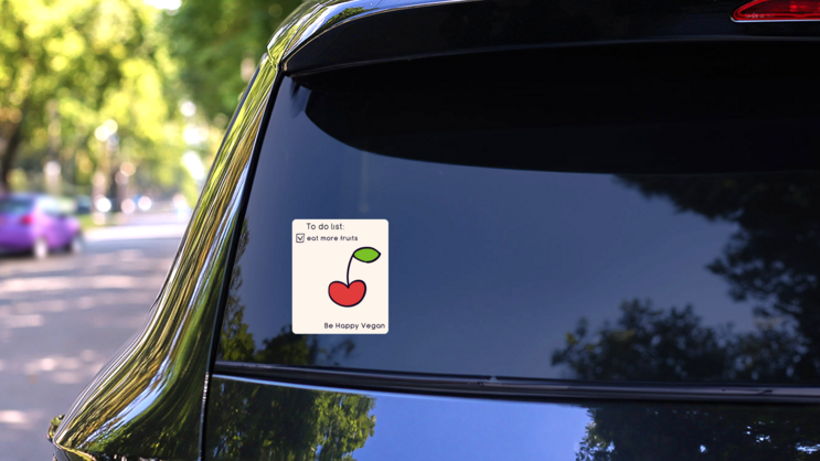 To Do Eat More Fruits Happy Vegan Cherry Sticker on a Rear Car Window (New) example
