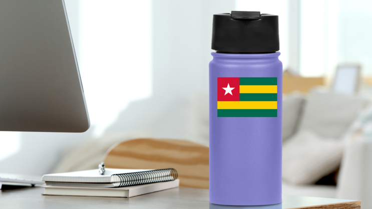 Togo Flag Sticker on a Water Bottle (New) example