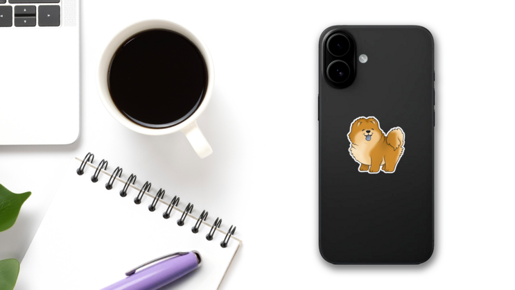 Tongue Out Chow Chow Sticker on a Phone (New) example
