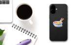 Tonkotsu Ramen Soup Bowl With Noodles Sticker on a Phone (New) example