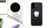 Tooth Icon In Blue Sticker on a Phone (New) example