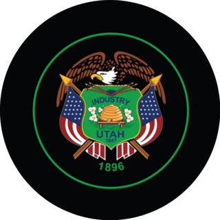 Top View Of Flag Utah State On Black Sticker