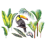 Toucan, Tropical Banana Leaves, Palm And Calathea Leaves Sticker