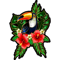 Toucan With Tropical Flowers And Leaves Sticker