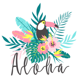 Toucan With Tropical Flowers, Palm Leaves Aloha Sticker