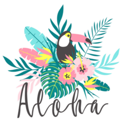 Toucan With Tropical Flowers, Palm Leaves Aloha Sticker