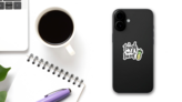 Tough But Sweet Cartoon Hawaiian Typography Sticker on a Phone (New) example