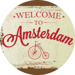 Touristic Retro Greeting Card Welcome To Amsterdam Sticker