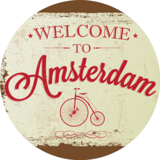 Touristic Retro Greeting Card Welcome To Amsterdam Sticker