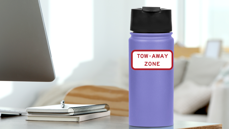 Tow-Away Zone Sticker on a Water Bottle (New) example