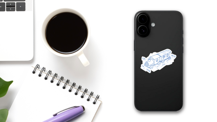 Toy Train With Drawing Design Elements Sticker on a Phone (New) example