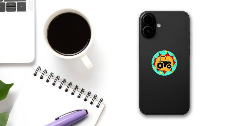Tractor Sign, Pop Art Explosion Illustration Sticker on a Phone (New) example