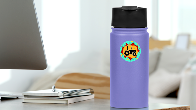 Tractor Sign, Pop Art Explosion Illustration Sticker on a Water Bottle (New) example