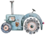 Tractor Watercolor Art In Blue Sticker