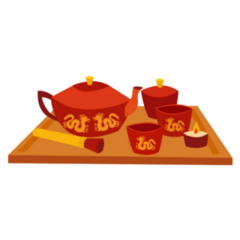 Traditional Chinese Teapot And Cups Ceremony Illustration Sticker