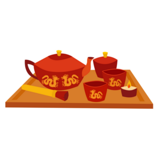 Traditional Chinese Teapot And Cups Ceremony Illustration Sticker