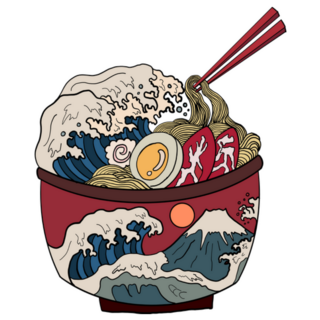 Traditional Japanese Ramen And Wave Illustration Sticker