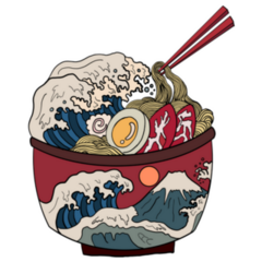 Traditional Japanese Ramen And Wave Illustration Sticker