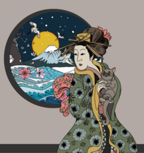 Traditional Japanese Woman And Wave Poster Sticker