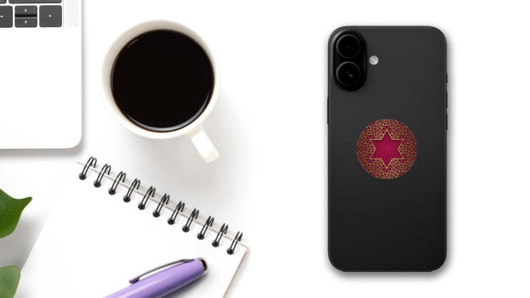 Traditional Ornamental Background With Star Of David Sticker on a Phone (New) example