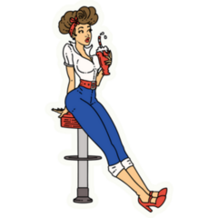 Traditional Style Pin Up 50s Girl Drinking A Milkshake Sticker