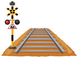 Train Track And Light Signal Pole Illustration Sticker