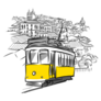 Tram And Ancient Panorama Sketches From Lisbon, Portugal Sticker