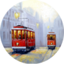 Tram Train In Old City, Oil Paintings Landscape Sticker