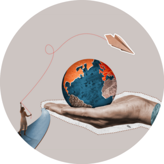 Travel Around The World Globe & Hand Collage Sticker