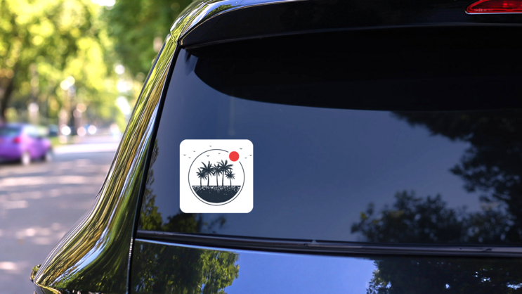 Travel Badge With Palm Trees Sticker on a Rear Car Window (New) example
