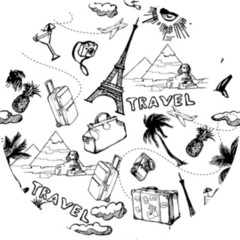 Travel Hand Drawn Pattern Famous Landmarks Sticker